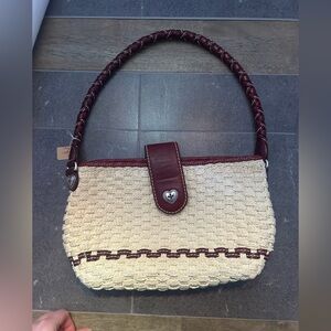 Brighton Woven Snap Handbag with Burgundy Accents
